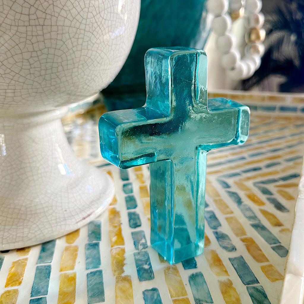 Aqua Glass Cross Occasion Gift Box