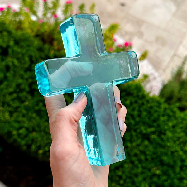 Aqua Glass Cross Occasion Gift Box