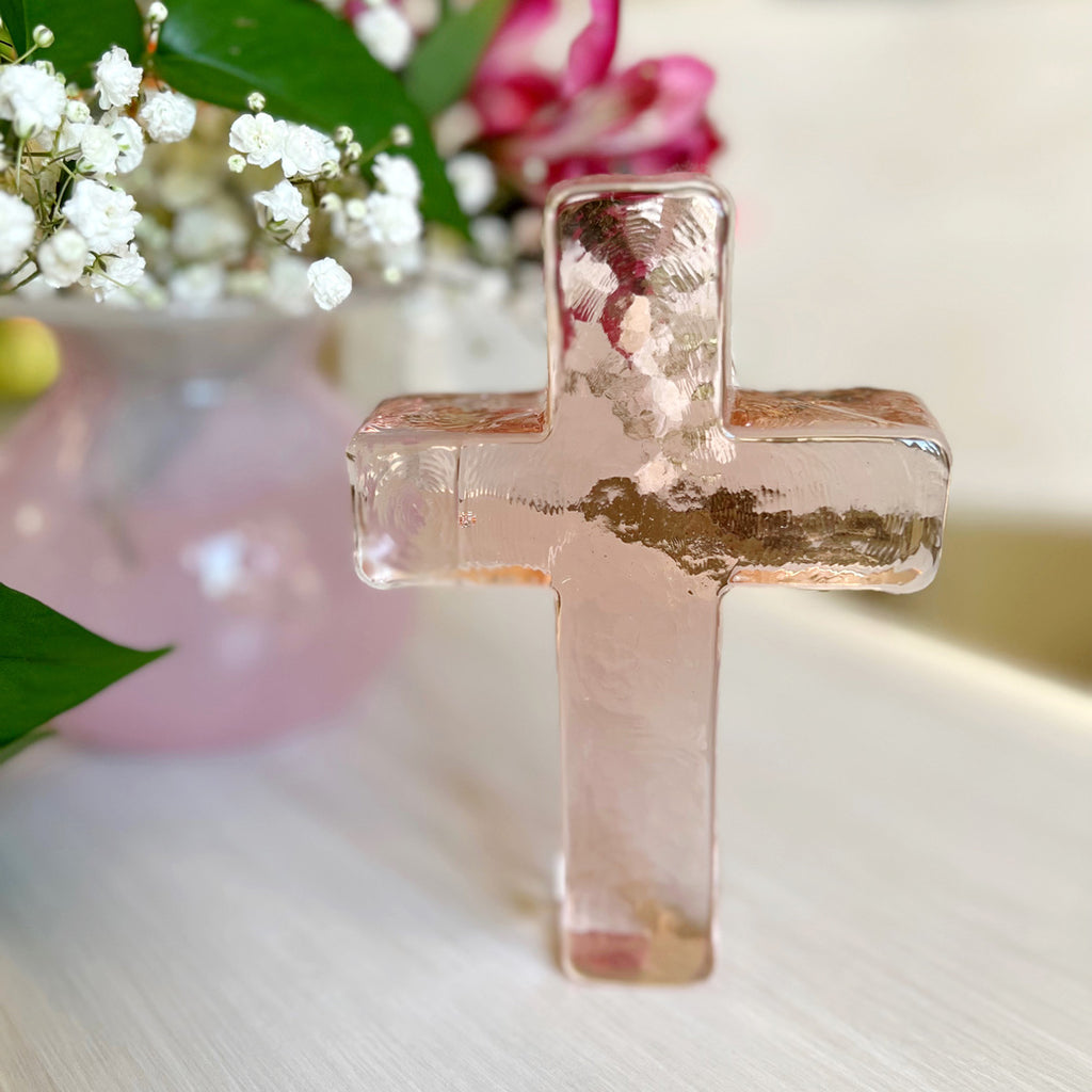 Baby Pink Glass Cross Occasion Gift Box